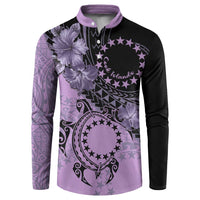 Cook Islands Turtle Button Sweatshirt Stars and Hibiscus - Purple
