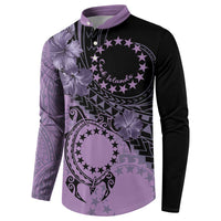 Cook Islands Turtle Button Sweatshirt Stars and Hibiscus - Purple