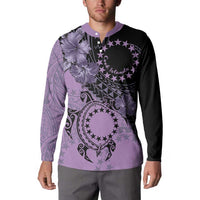 Cook Islands Turtle Button Sweatshirt Stars and Hibiscus - Purple