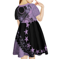 Cook Islands Turtle Kid Short Sleeve Dress Stars and Hibiscus - Purple