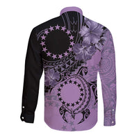 Cook Islands Turtle Long Sleeve Button Shirt Stars and Hibiscus - Purple