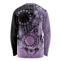 Cook Islands Turtle Long Sleeve Shirt Stars and Hibiscus - Purple