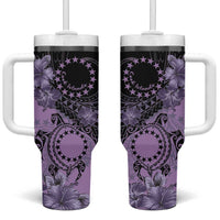 Cook Islands Turtle Tumbler With Handle Stars and Hibiscus - Purple LT01 One Size: 40 oz Purple - Polynesian Pride