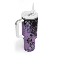 Cook Islands Turtle Tumbler With Handle Stars and Hibiscus - Purple LT01 - Polynesian Pride