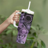 Cook Islands Turtle Tumbler With Handle Stars and Hibiscus - Purple LT01 - Polynesian Pride