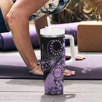 Cook Islands Turtle Tumbler With Handle Stars and Hibiscus - Purple LT01 - Polynesian Pride