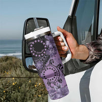 Cook Islands Turtle Tumbler With Handle Stars and Hibiscus - Purple LT01 - Polynesian Pride