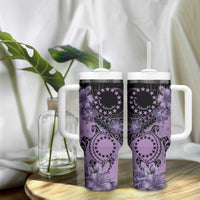Cook Islands Turtle Tumbler With Handle Stars and Hibiscus - Purple LT01 - Polynesian Pride