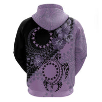 Cook Islands Turtle Zip Hoodie Stars and Hibiscus - Purple