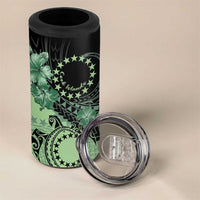 Cook Islands Turtle 4 in 1 Can Cooler Tumbler Stars and Hibiscus - Green