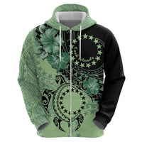Cook Islands Turtle Hoodie Stars and Hibiscus - Green