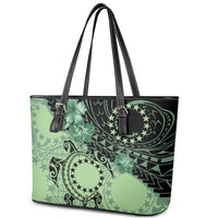 Cook Islands Turtle Leather Tote Bag Stars and Hibiscus - Green