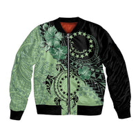 Cook Islands Turtle Sleeve Zip Bomber Jacket Stars and Hibiscus - Green