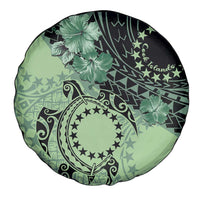 Cook Islands Turtle Spare Tire Cover Stars and Hibiscus - Green