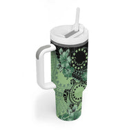 Cook Islands Turtle Tumbler With Handle Stars and Hibiscus - Green
