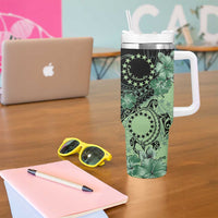 Cook Islands Turtle Tumbler With Handle Stars and Hibiscus - Green