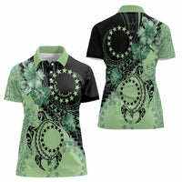 Cook Islands Turtle Women Polo Shirt Stars and Hibiscus - Green