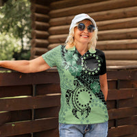 Cook Islands Turtle Women Polo Shirt Stars and Hibiscus - Green