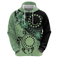 Cook Islands Turtle Zip Hoodie Stars and Hibiscus - Green