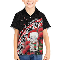 New Zealand Christmas Meri Kirihimete Family Matching Puletasi and Hawaiian Shirt Santa Hei Tiki Pohutukawa LT01 Son's Shirt Black - Polynesian Pride