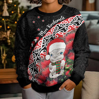 New Zealand Christmas Meri Kirihimete Kid Ugly Christmas Sweater Santa Hei Tiki Pohutukawa