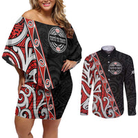 Aotearoa Toitu Te Tiriti Couples Matching Off Shoulder Short Dress and Long Sleeve Button Shirt Honour The Treaty New Zealand