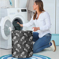 Grayscale Monstera Laundry Basket Polynesian Tribal Pattern - Polynesian Pride