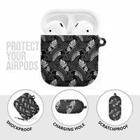 Grayscale Monstera AirPods Case Polynesian Tribal Pattern - Polynesian Pride