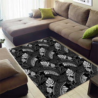 Grayscale Monstera Area Rug Polynesian Tribal Pattern - Polynesian Pride