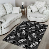 Grayscale Monstera Area Rug Polynesian Tribal Pattern - Polynesian Pride