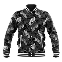 Grayscale Monstera Baseball Jacket Polynesian Tribal Pattern - Polynesian Pride