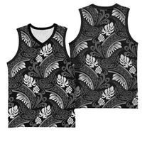 Grayscale Monstera Basketball Jersey Polynesian Tribal Pattern - Polynesian Pride