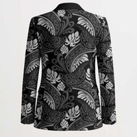 Grayscale Monstera Blazer Polynesian Tribal Pattern - Polynesian Pride