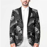 Grayscale Monstera Blazer Polynesian Tribal Pattern - Polynesian Pride