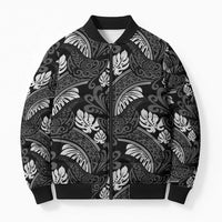 Grayscale Monstera Bomber Puffer Jacket Polynesian Tribal Pattern - Polynesian Pride