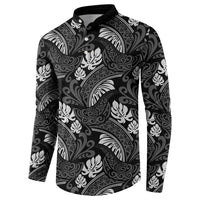 Grayscale Monstera Button Sweatshirt Polynesian Tribal Pattern - Polynesian Pride