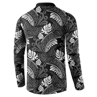 Grayscale Monstera Button Sweatshirt Polynesian Tribal Pattern - Polynesian Pride