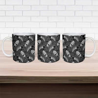 Grayscale Monstera Ceramic Mug Polynesian Tribal Pattern - Polynesian Pride