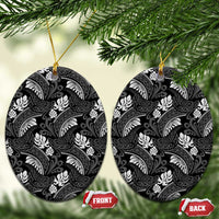 Grayscale Monstera Ceramic Ornament Polynesian Tribal Pattern - Polynesian Pride