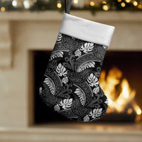 Grayscale Monstera Christmas Stocking Polynesian Tribal Pattern - Polynesian Pride