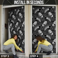 Grayscale Monstera Door Cover Polynesian Tribal Pattern - Polynesian Pride
