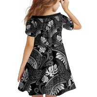 Grayscale Monstera Family Matching Off Shoulder Maxi Dress and Hawaiian Shirt Polynesian Tribal Pattern - Polynesian Pride