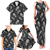 Grayscale Monstera Family Matching Tank Maxi Dress and Hawaiian Shirt Polynesian Tribal Pattern - Polynesian Pride