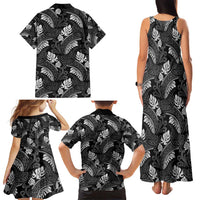 Grayscale Monstera Family Matching Tank Maxi Dress and Hawaiian Shirt Polynesian Tribal Pattern - Polynesian Pride