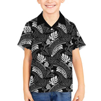 Grayscale Monstera Hawaiian Shirt Polynesian Tribal Pattern - Polynesian Pride