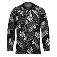 Grayscale Monstera Hockey Jersey Polynesian Tribal Pattern - Polynesian Pride