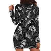 Grayscale Monstera Hoodie Dress Polynesian Tribal Pattern - Polynesian Pride