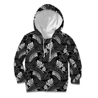 Grayscale Monstera Kid Hoodie Polynesian Tribal Pattern - Polynesian Pride