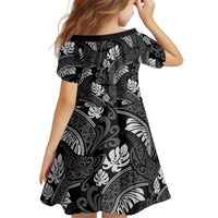 Grayscale Monstera Kid Short Sleeve Dress Polynesian Tribal Pattern - Polynesian Pride