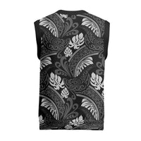 Grayscale Monstera Christmas Knitted V-Neck Vest Polynesian Tribal Pattern - Polynesian Pride